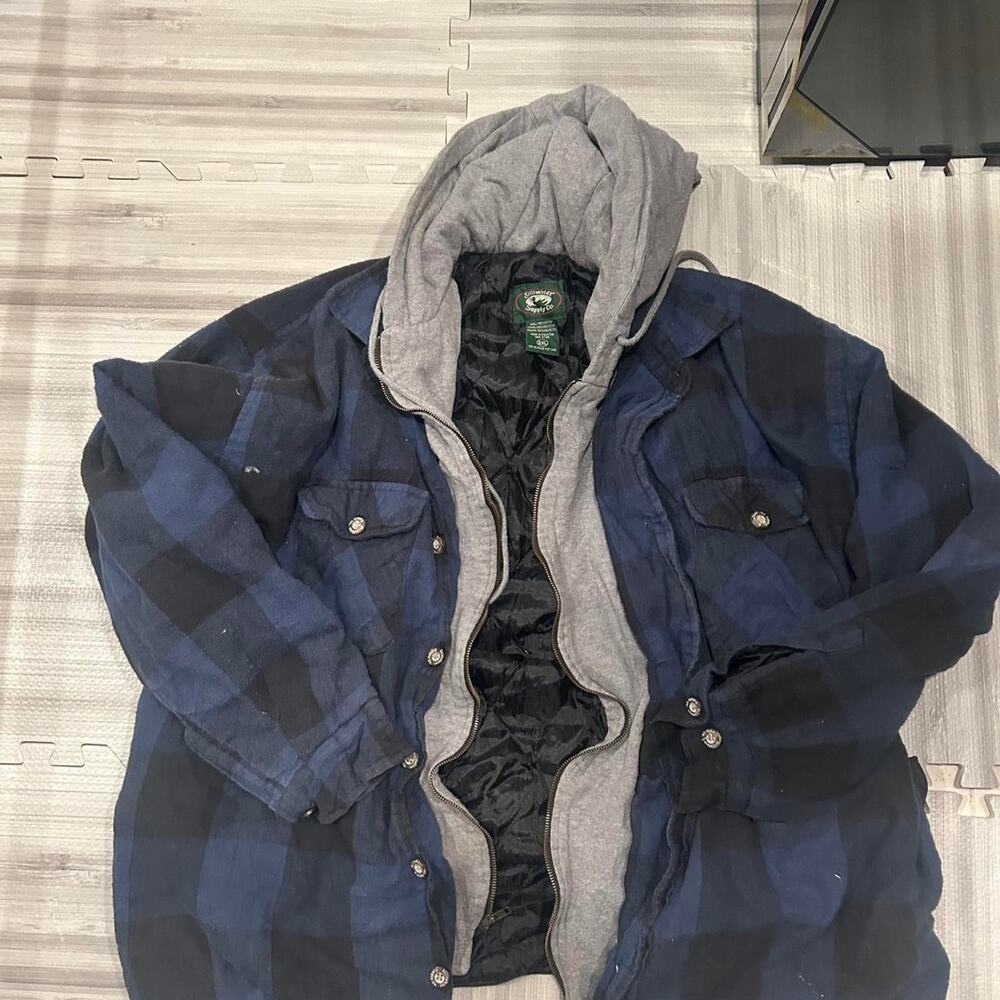 Blue black plaid hooded